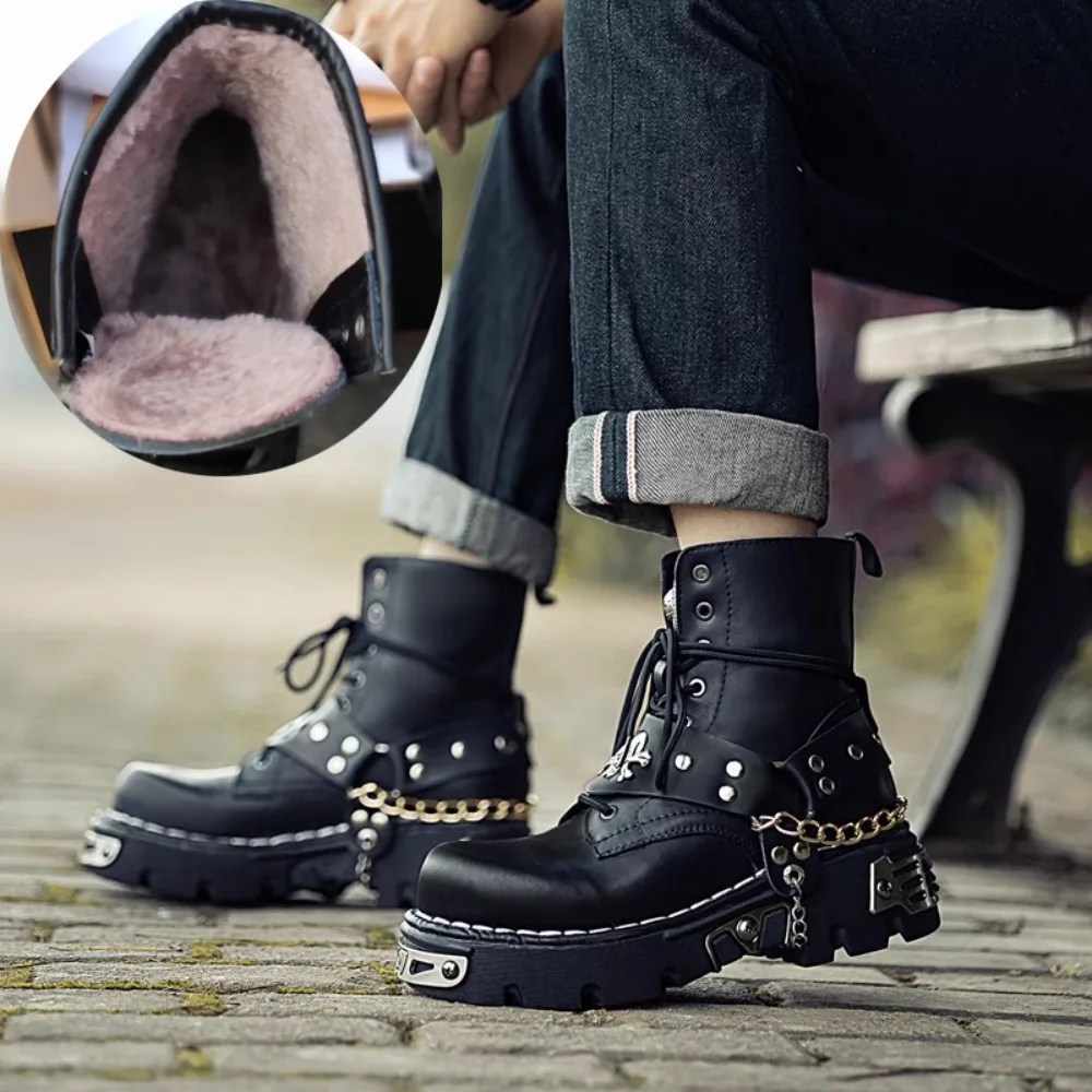 Motorcycle Chain - Herenmode Echt Lederen Motorlaarzen, Punk Goth
